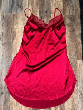 Red Lace-Trim Satin Nightie